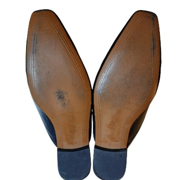 SAM EDELMAN Black Leather Mules Gold Bar & Chain 8M- like new. - Picture 6 of 8